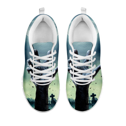 Zombie Hand Rising From Grave Print White Sneakers