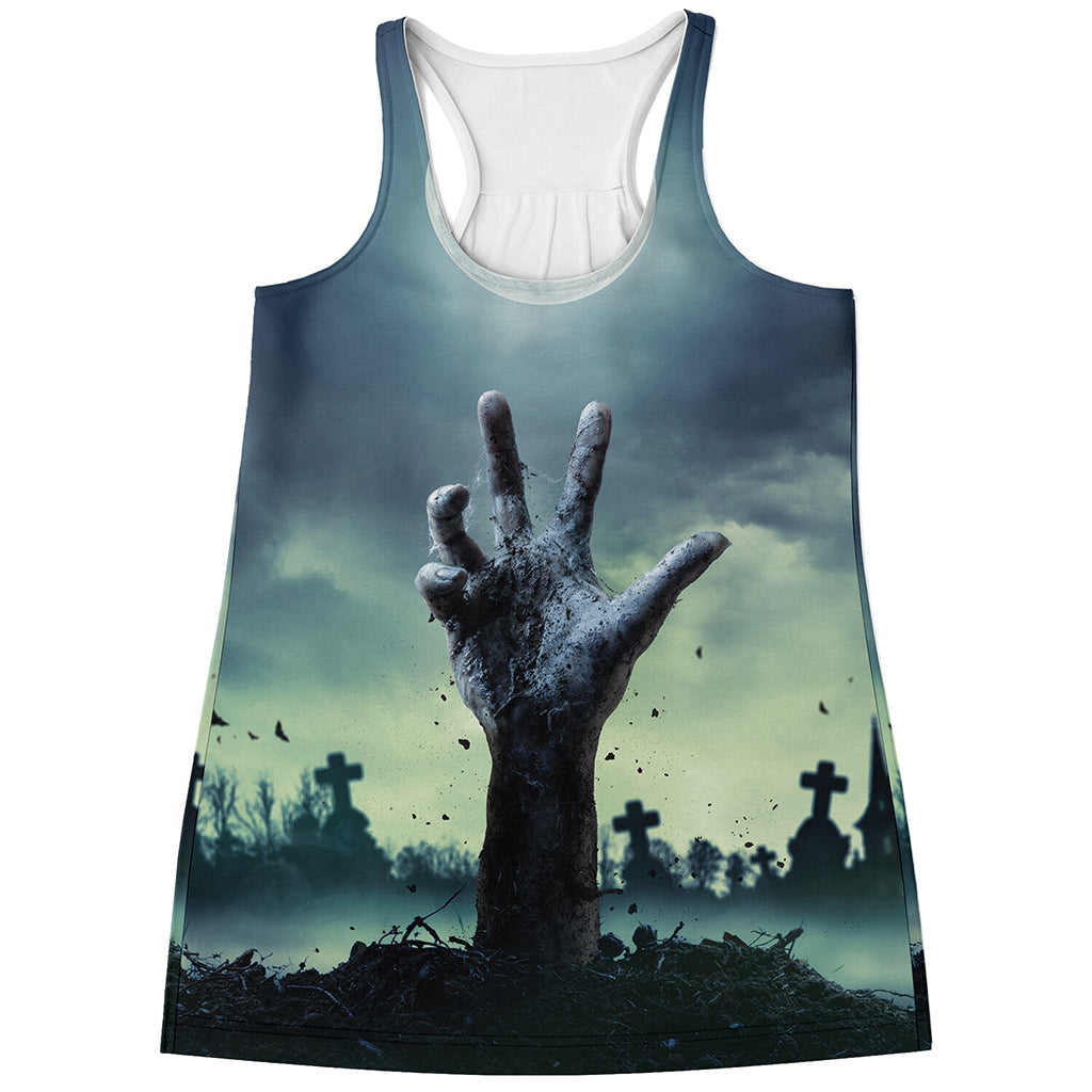 Zombie Hand Rising From Grave Print Women's Racerback Tank Top