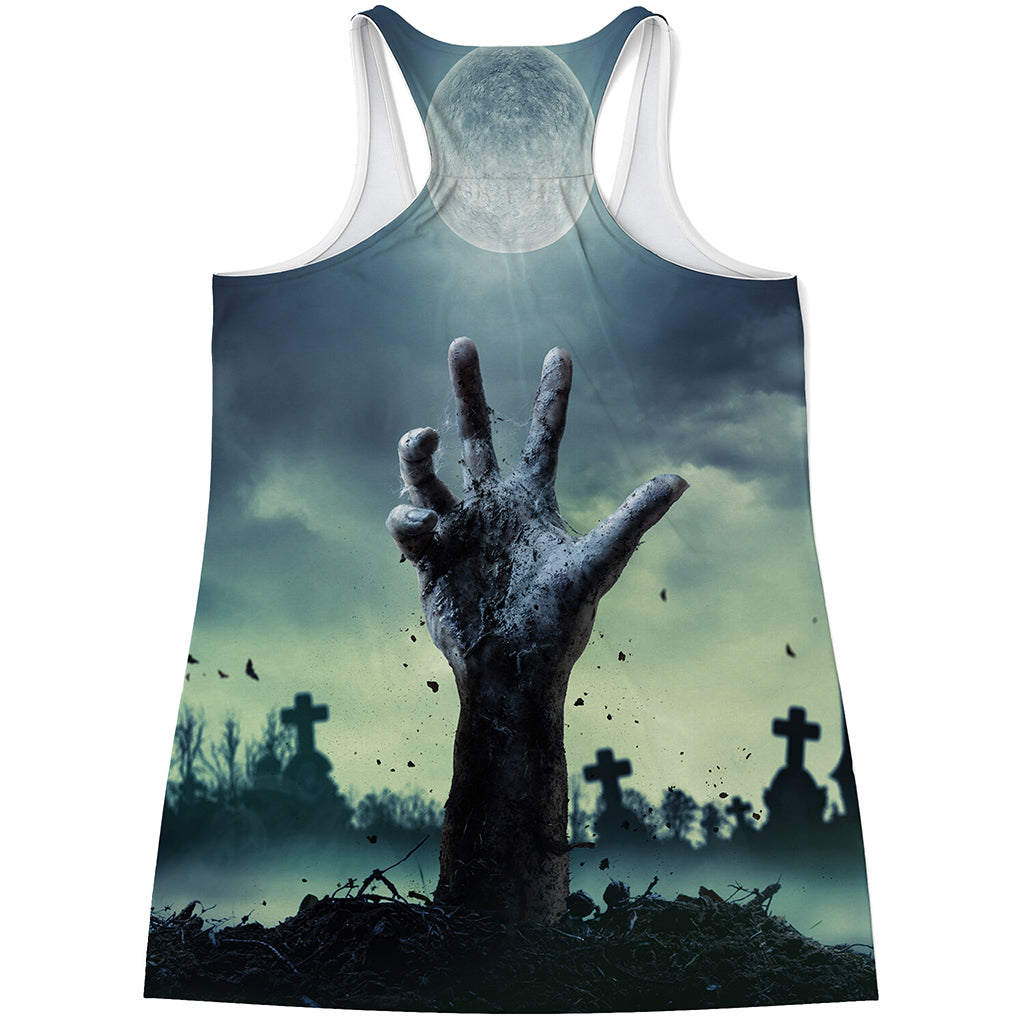 Zombie Hand Rising From Grave Print Women's Racerback Tank Top