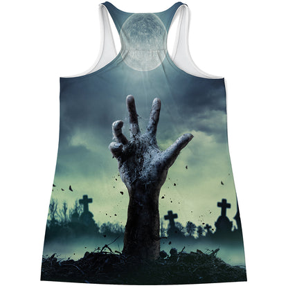 Zombie Hand Rising From Grave Print Women's Racerback Tank Top