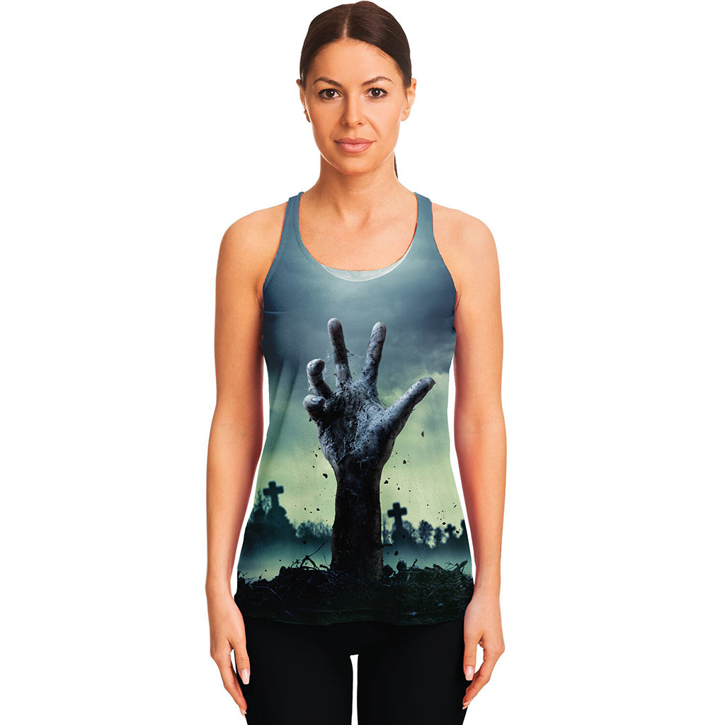 Zombie Hand Rising From Grave Print Women's Racerback Tank Top