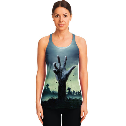 Zombie Hand Rising From Grave Print Women's Racerback Tank Top