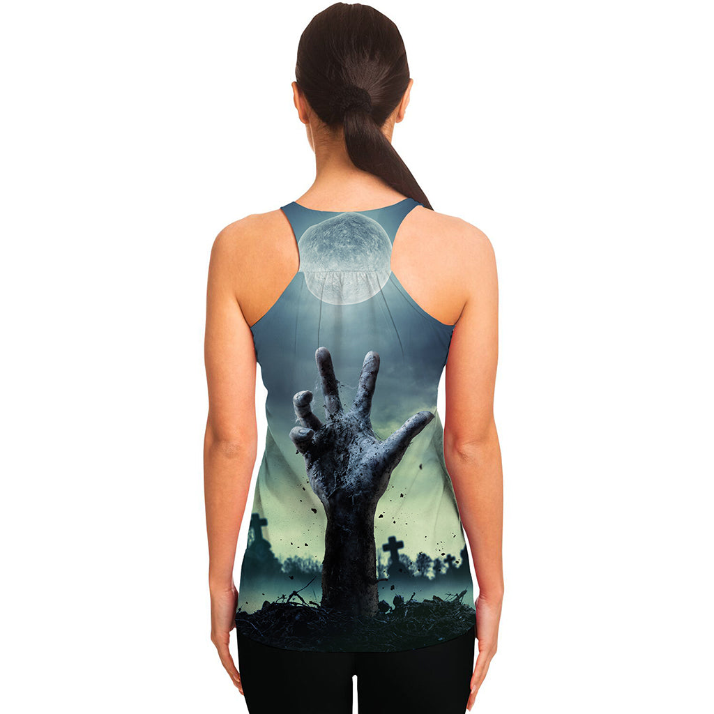 Zombie Hand Rising From Grave Print Women's Racerback Tank Top
