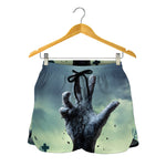 Zombie Hand Rising From Grave Print Women's Shorts